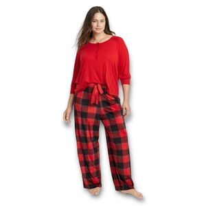 STARS ABOVE Women’s 2 Piece Cozy PJ Set in Red/Black Size Small NEW